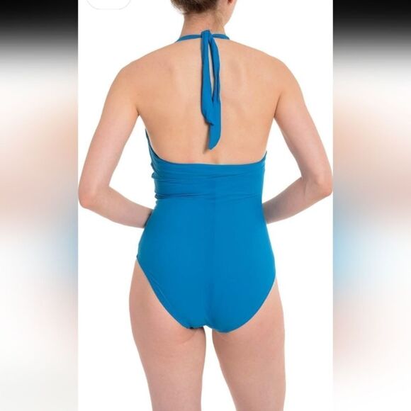 NWT Spanx Shaping Swimsuit One-piece Bayside Blue Halter 12 - Picture 14 of 16
